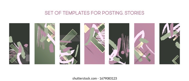 A set of gentle pastel restrained pale of templates for posting for social media stories trending or for printing postcards with your brand