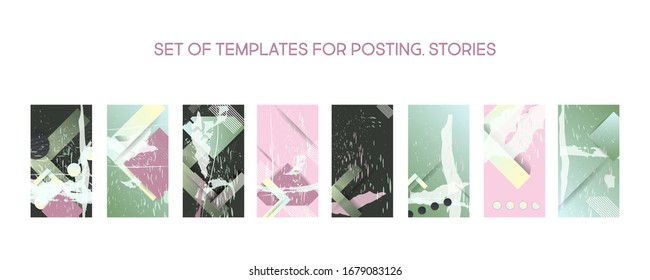 A set of gentle pastel restrained pale of templates for posting for social media stories trending or for printing postcards with your brand