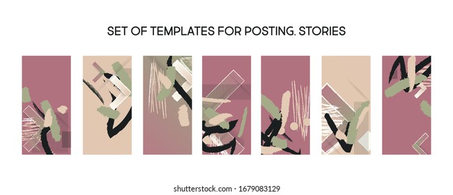 A set of gentle pastel restrained pale of templates for posting for social media stories trending or for printing postcards with your brand