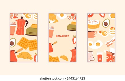 
Set of gentle vector business cards on the theme of breakfast, cafe, food
