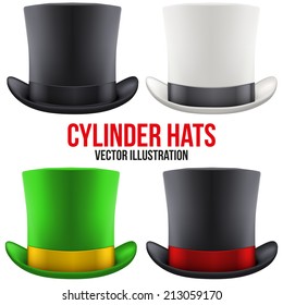 Set of gentleman hat cylinder with ribbon. Vector Illustration Isolated on white background.