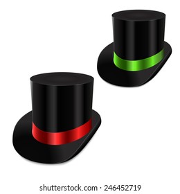 Set of gentleman hat cylinder with ribbon. Vector Illustration Isolated on white background.