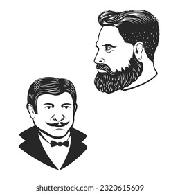 Set of gentleman heads. Label or emblem design template. Vector illustration.