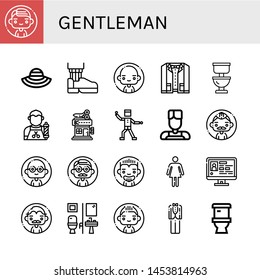 Set of gentleman icons such as Man, Sun hat, Leather shoe, Suit, Toilet, Barber, Barbershop, Funky, Female, Profile, Restroom, Tuxedo , gentleman