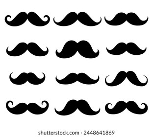 Set of gentleman's classic mustaches. Silhouette of a man's mustache for decoration, logo, cards.