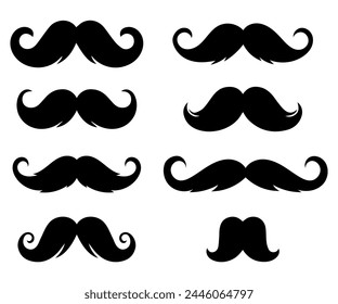 Set of gentleman's mustaches. Silhouette of an elegant mustache. Gentleman mustache icon. Mustache for decoration, cards, parties.