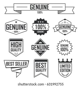 Set von echter und Premium-Qualität, Design von Etiketten und Bannerelementen. Vektorillustration