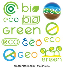 set of geo, eco, bio and green logos