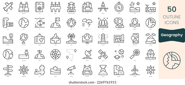 Set of geography icons. Thin linear style icons Pack. Vector Illustration