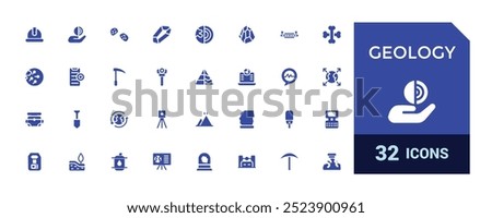 Set of geology icons. Solid style icon bundle. Glyph collection for web and ui. Filled icons pack, Solid icon set. Vector illustration.