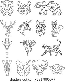 Set of Geometric abstract animals. Black animals on white background Vector Designs