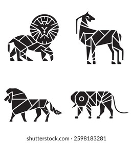 Set of Geometric abstract animals Black animals on white background