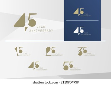 Set of geometric abstract anniversary logotype with minimalism gold, silver and blue color style for celebration event. Vector Template Design Illustration.