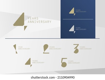 Set of geometric abstract anniversary logotype with minimalism gold, silver and blue color style for celebration event. Vector Template Design Illustration.