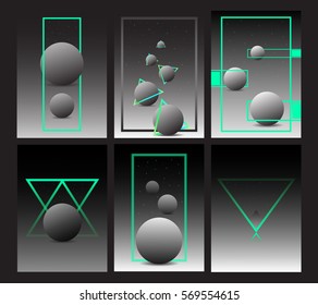 Set of geometric abstract background with circles and lines. Vector. Cool modern illustration. Background for posters, books, flyers and websites
