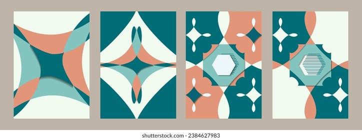 Set of geometric abstract background covers. Cool composition of forms, cover design. Vector illustration.
