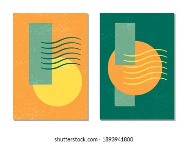 Set geometrischer abstrakter Hintergründe, Plakate im minimalistischen Stil mit Textur. Moderne Kunst ist ideal für Wanddekoration, Inneneinrichtung. Vektorgrafik.