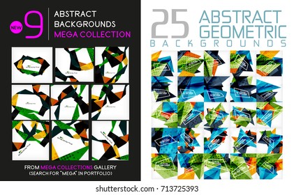 Set of geometric abstract backgrounds, vector modern templates for business presentation backdrop or web wallpaper