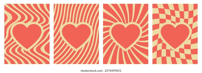 Set of geometric abstract backgrounds with year 2000 hearts. Vector illustration, EPS 10.