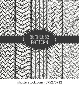 Set of geometric abstract chevron zigzag stripes pattern. Hipster striped. Wrapping paper. Scrapbook paper. Vector illustration. Background. Graphic texture with randomly disposed spots.
