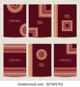 Set of geometric abstract colorful brochure templates. Flyers design. Stylish ethnic vector backgrounds 