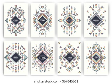 Set of geometric abstract colorful flyers - ethnic style brochure templates - collection of design elements - modern background templates
