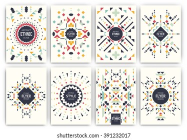 Set of geometric abstract colorful flyers - ethnic style brochure templates - collection of design elements - modern background templates