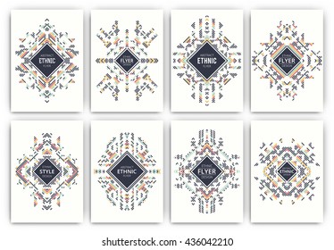Set of geometric abstract colorful flyers - ethnic style brochure templates - collection of design elements - modern background templates