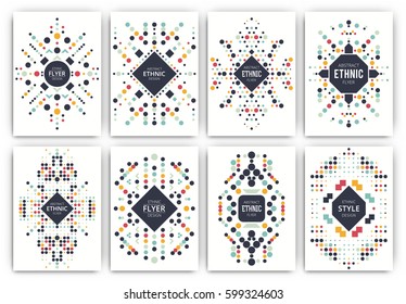 Set of geometric abstract colorful flyers - ethnic style brochure templates - collection of design elements - modern background templates
