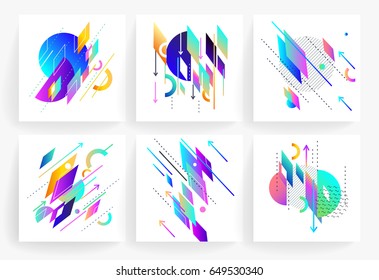 Set of geometric abstract colorful flyers.  Brochure templates. Design elements.  Modern backgrounds,  line art, space colours.