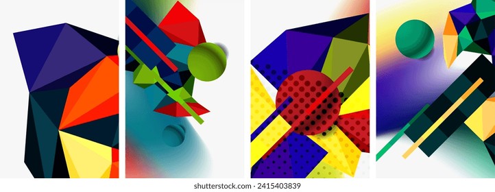 Set of geometric abstract composition with spheres and triangles. Vector illustration For Wallpaper, Banner, Background, Card, Book Illustration, landing page