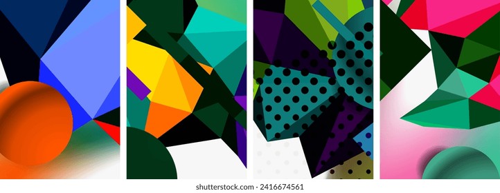 Set of geometric abstract composition with spheres and triangles. Vector illustration For Wallpaper, Banner, Background, Card, Book Illustration, landing page