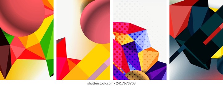 Set of geometric abstract composition with spheres and triangles. Vector illustration For Wallpaper, Banner, Background, Card, Book Illustration, landing page