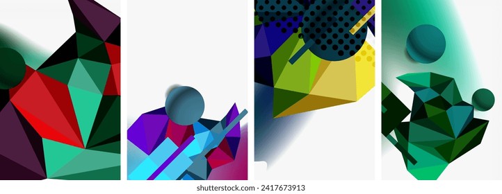 Set of geometric abstract composition with spheres and triangles. Vector illustration For Wallpaper, Banner, Background, Card, Book Illustration, landing page