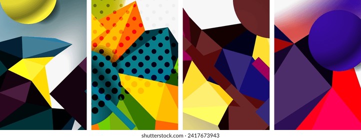 Conjunto de composición abstracta geométrica con esferas y triángulos. Ilustración vectorial para fondo de escritorio, pancarta, fondo, tarjeta, ilustración del libro, página de inicio