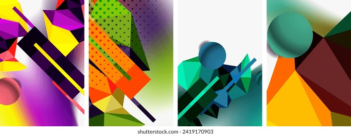 Set of geometric abstract composition with spheres and triangles. Vector illustration For Wallpaper, Banner, Background, Card, Book Illustration, landing page