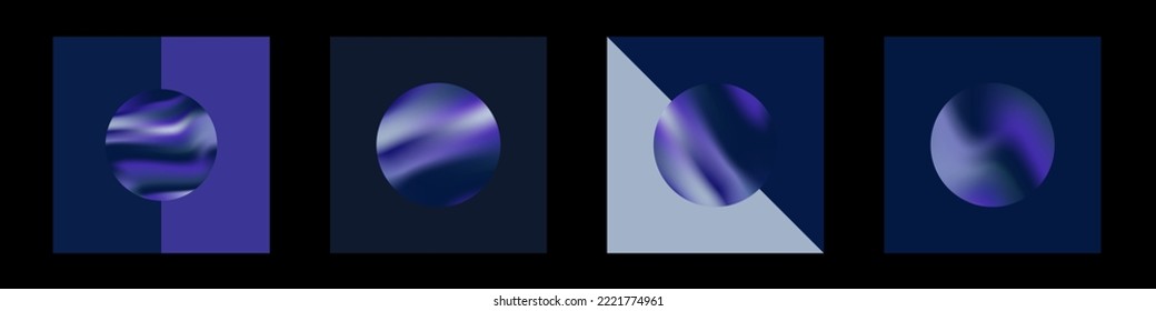Set of Geometric Abstract Gradient Artwork posters. Navy, Purple, Blue, Teal Liquid Gradient. Vector Artwork. 