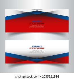 Set of geometric abstract header banners background template with russia flag colors white, red and blue