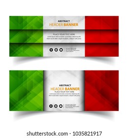 Set of geometric abstract header banners background template with italy flag colors white, red and green