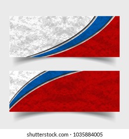 Set of geometric abstract header banners background template with russian flag colors white, red and blue