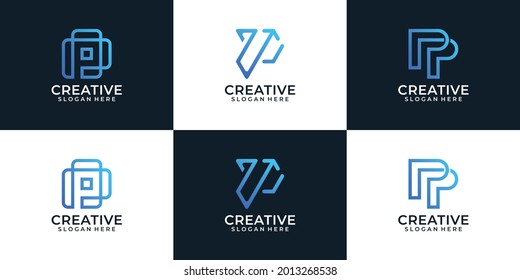 Set of geometric abstract monogram letter p logo design elements concept . Logo can be used for icon, brand, identity, symbol, and typography