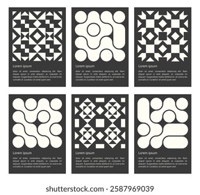 set of geometric abstract mosaic and liquid connected circle dots black shapes pattern poster, seamless elements pixel elements form, modern design for card, invitation, wallpaper