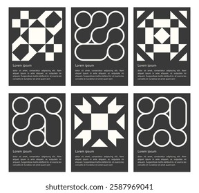 set of geometric abstract mosaic and liquid connected circle dots black shapes pattern poster, seamless elements pixel elements form, modern design for card, invitation, wallpaper