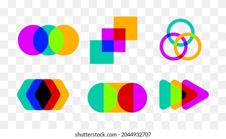 Set of geometric abstract overlap shapes. Graphic design elements, for logos, icons, signs and symbols