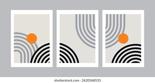 Un conjunto de carteles abstractos geométricos de color simple. Diseño para el Fondo de pantalla, decoración de la pared, fondo, cubierta, impresión, tarjeta