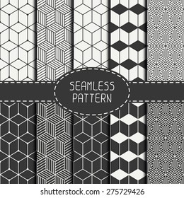 Set Of Geometric Abstract Seamless Cube Pattern With Rhombuses. Wrapping Paper. Paper For Scrapbook. Tiling. Vector Illustration. Background. Graphic Texture With Optical Illusion Effect.