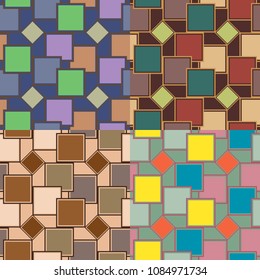 Set of geometric abstract seamless patterns in four colors