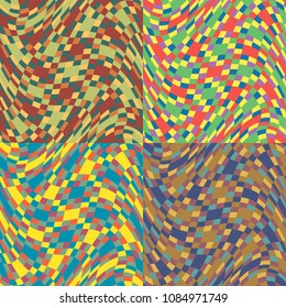 Set of geometric abstract seamless patterns in four colors