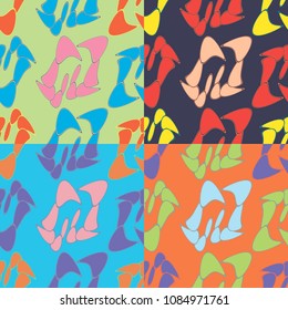 Set of geometric abstract seamless patterns in four colors