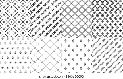 Set of geometric abstract seamless patterns, hexagonal graphic design, geometric shapes print pattern, 3D cubes. Seamless geometric cube pattern.